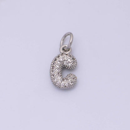 White Gold Filled Micro Paved CZ Chubby Balloon Initial Letter Pendant | A157 - A169: Letter A