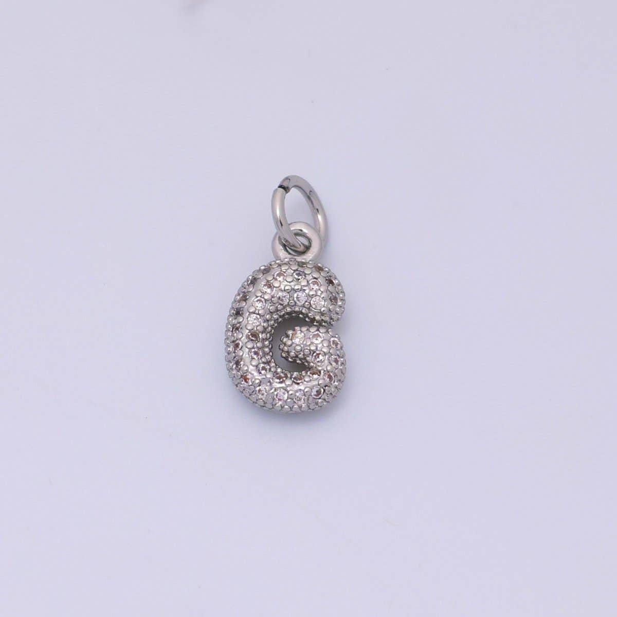 White Gold Filled Micro Paved CZ Chubby Balloon Initial Letter Pendant | A157 - A169: Letter A