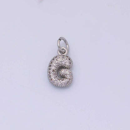 White Gold Filled Micro Paved CZ Chubby Balloon Initial Letter Pendant | A157 - A169: Letter A