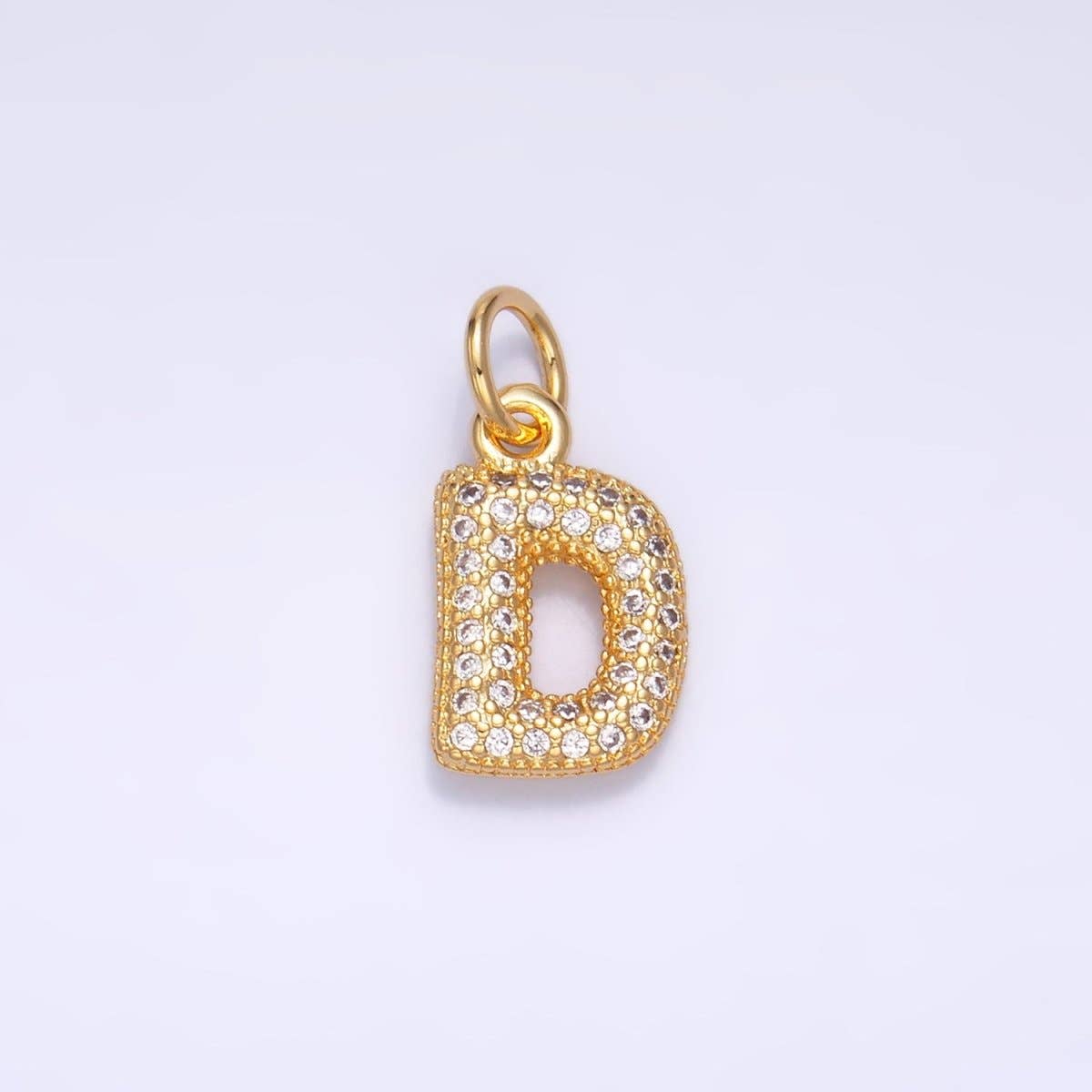 24K Gold Filled Micro Paved CZ Chubby Balloon Initial Letter Pendant | A015 - A027: Set