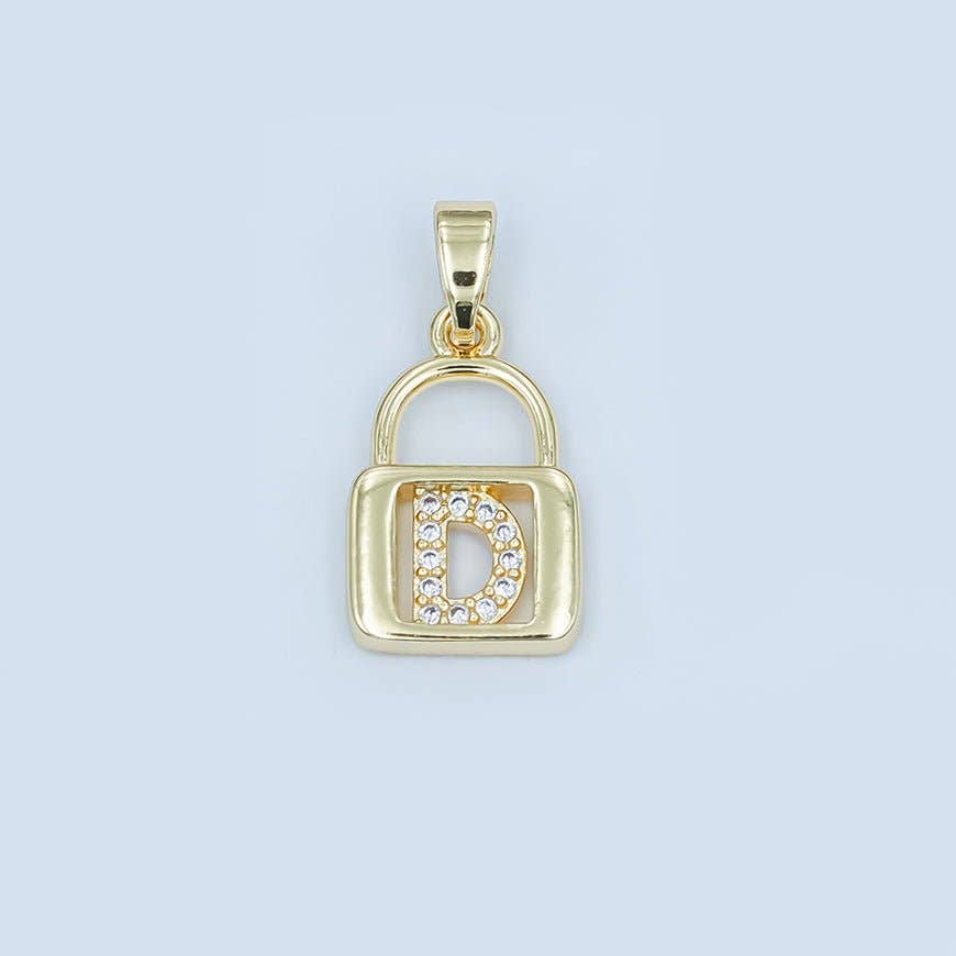 24K Gold Filled Micro Paved Initial Letter Padlock Pendant | A001 - A013: Letter K