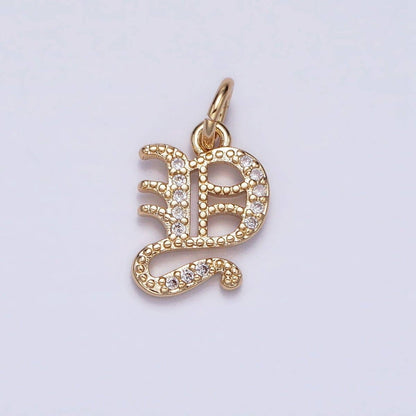 16K Gold Filled Initial Letter Old English Font Personalized Micro Paved Add-On Charm | A-572-A-584: ALL INITIAL