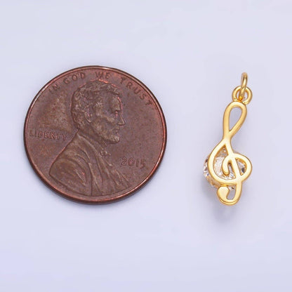 24K Gold Filled CZ Treble Clef Musical Note Charm in Gold & Silver | W890: Silver