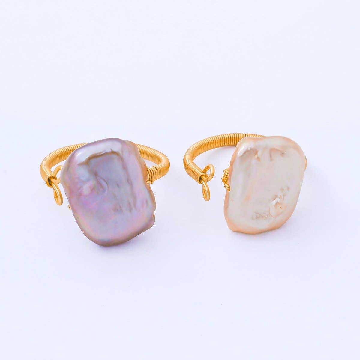 24K Gold Filled Baroque Freshwater Pearl Twisted Statement Solitaire Ring | O1643 O1650: Champagne