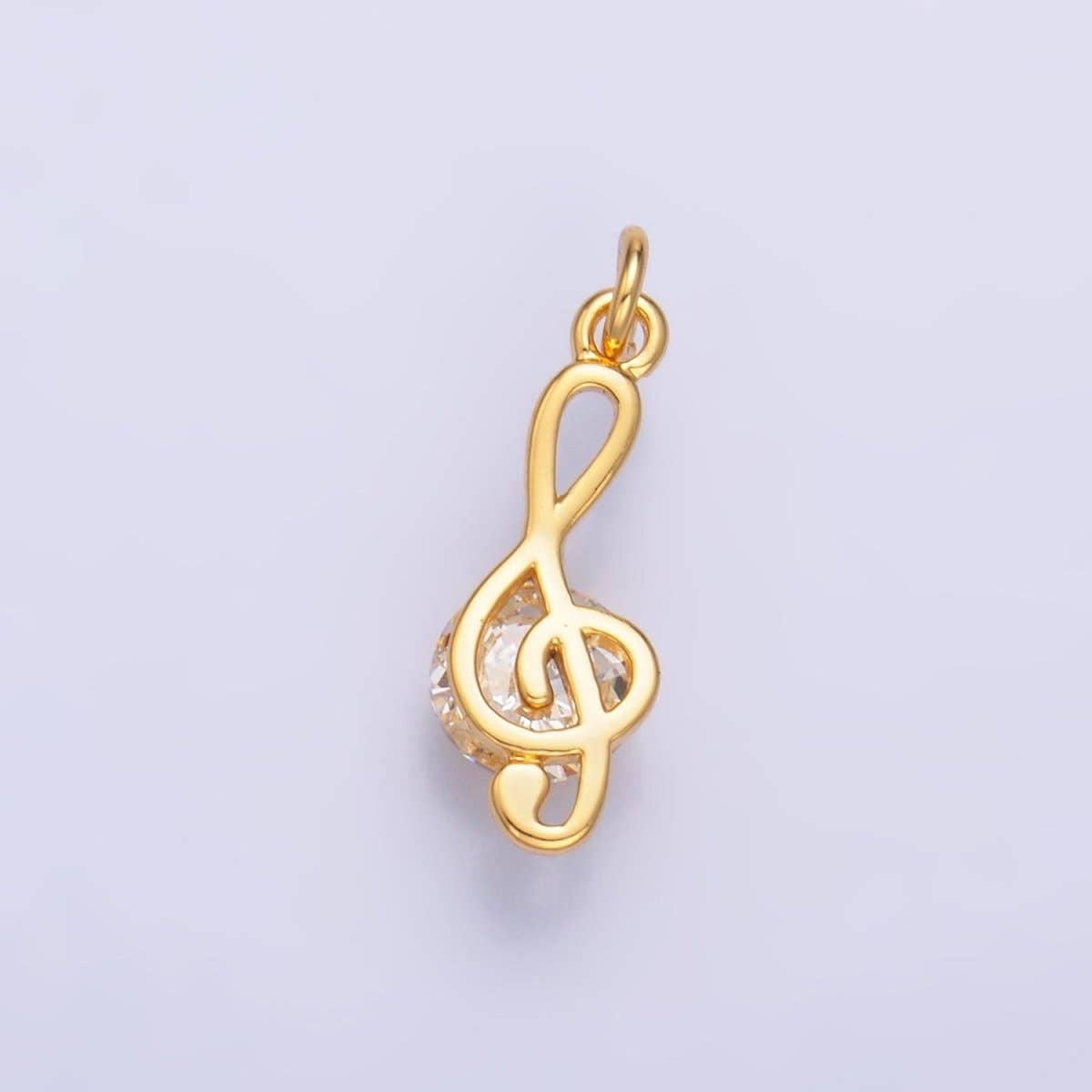 24K Gold Filled CZ Treble Clef Musical Note Charm in Gold & Silver | W890: Silver