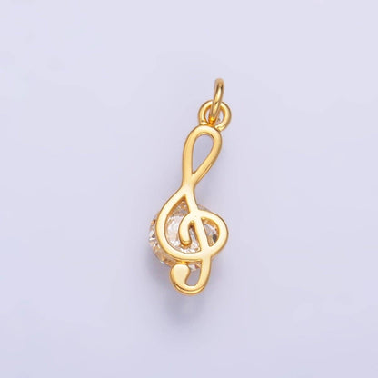 24K Gold Filled CZ Treble Clef Musical Note Charm in Gold & Silver | W890: Silver