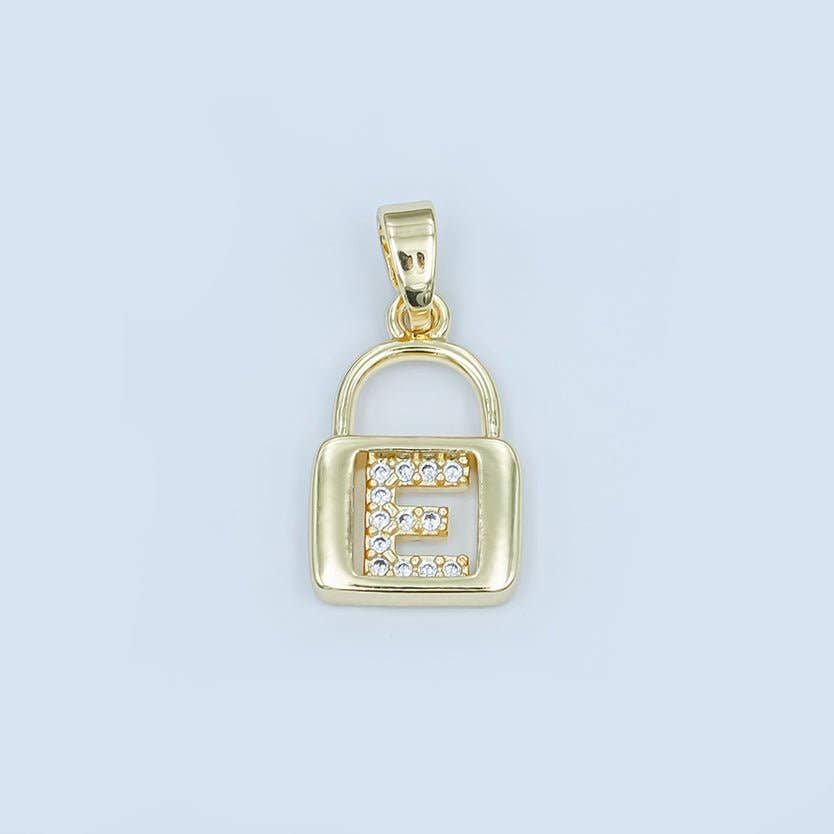 24K Gold Filled Micro Paved Initial Letter Padlock Pendant | A001 - A013: Letter K