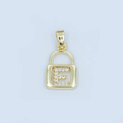 24K Gold Filled Micro Paved Initial Letter Padlock Pendant | A001 - A013: Letter K