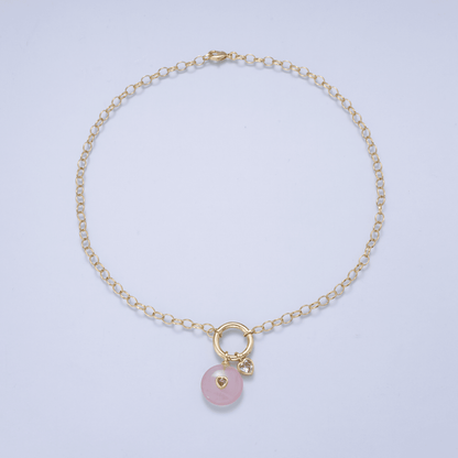 16K Gold Filled 6mm Push Gate Charm Connector Holder Ring Rolo Chain 18 Inch Necklace WA-00558