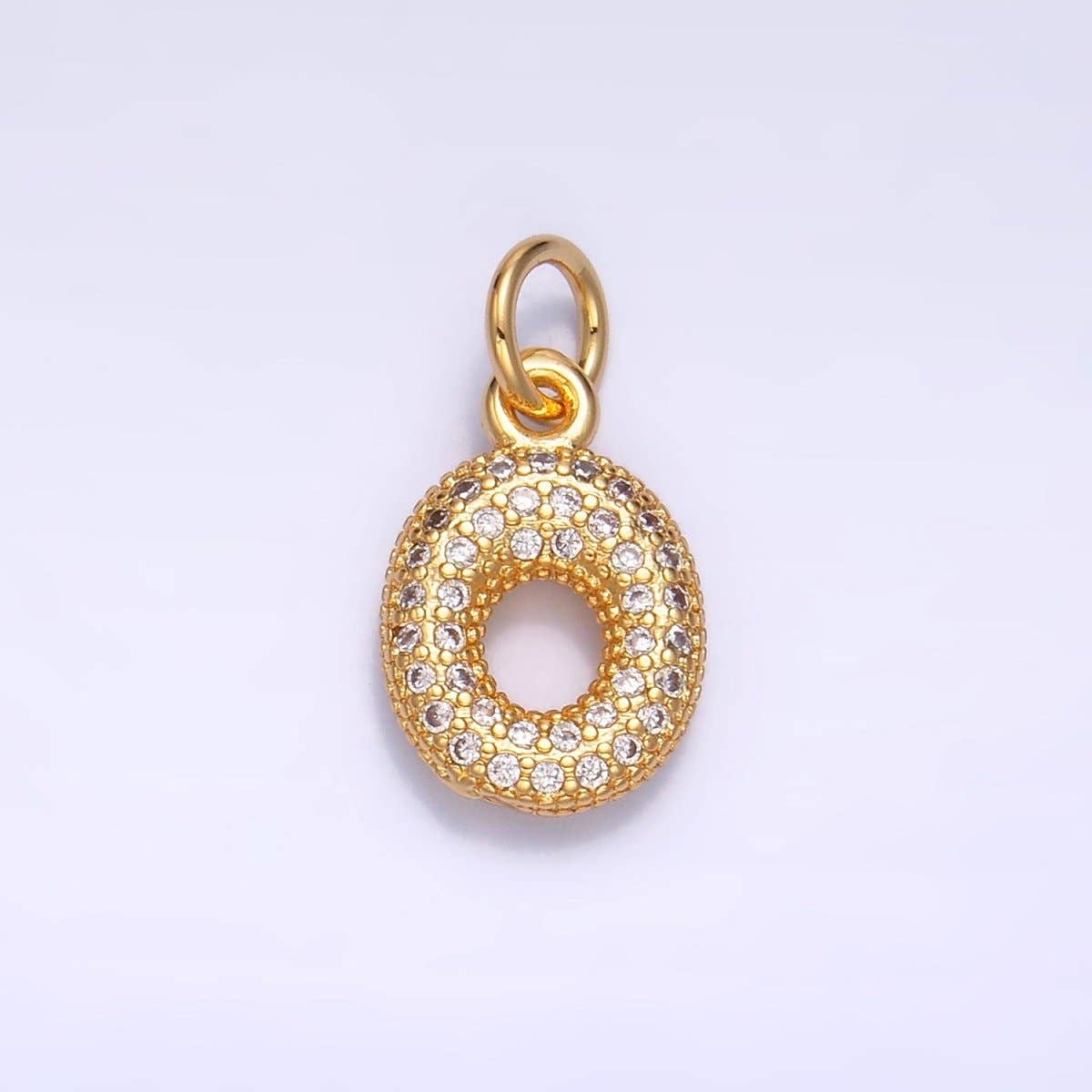 24K Gold Filled Micro Paved CZ Chubby Balloon Initial Letter Pendant | A015 - A027: Set