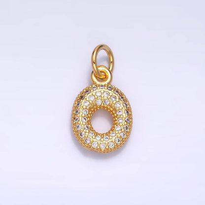 24K Gold Filled Micro Paved CZ Chubby Balloon Initial Letter Pendant | A015 - A027: Set