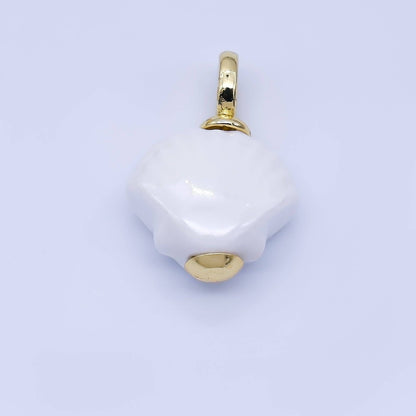24K Gold Filled 12mm Handmade Ceramic Clam Seashell Charm | AF1577 - 1582: Pink