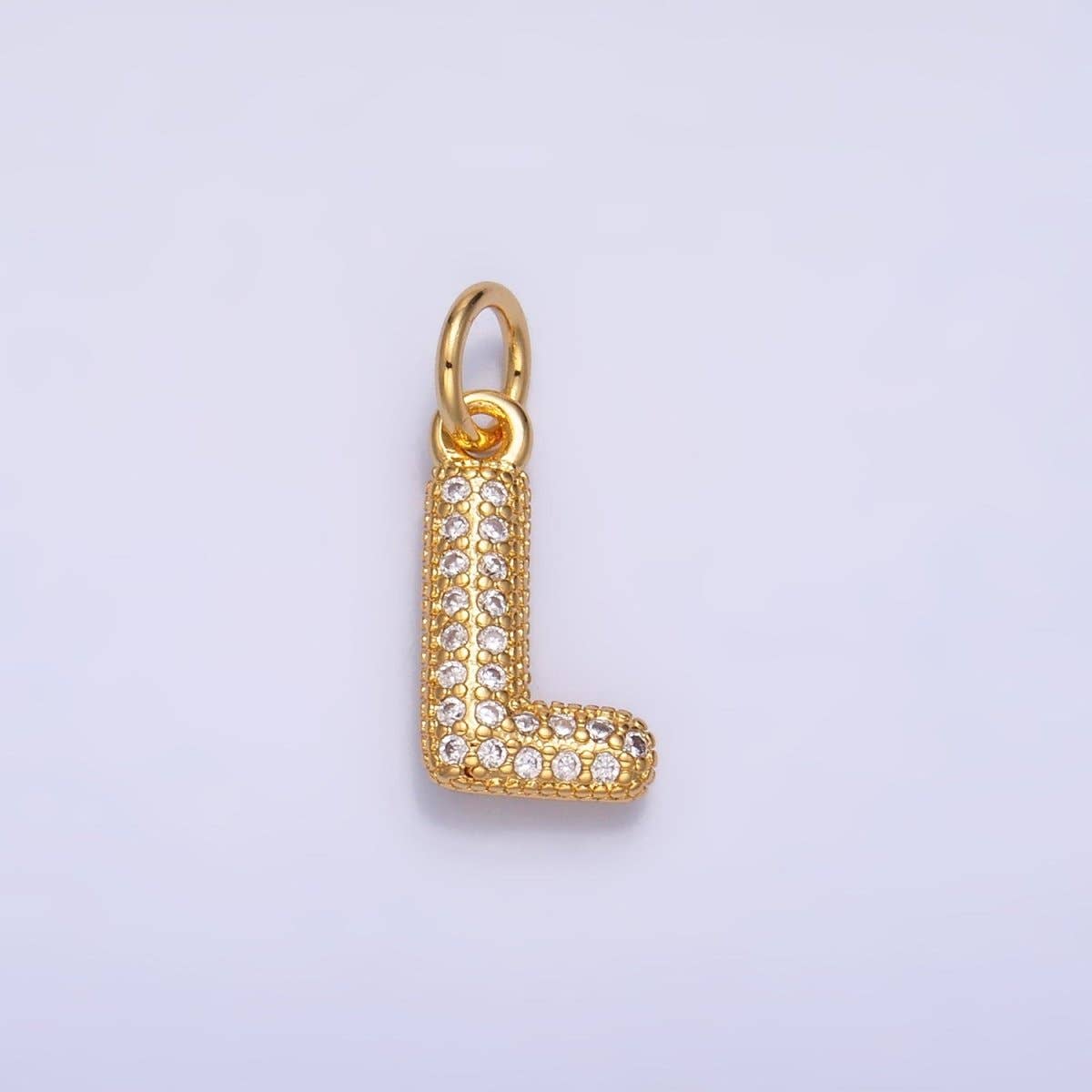 24K Gold Filled Micro Paved CZ Chubby Balloon Initial Letter Pendant | A015 - A027: Set
