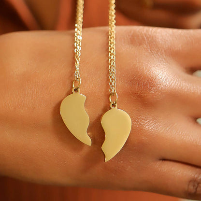 Engravable Break Apart Heart Necklace Set: Gold