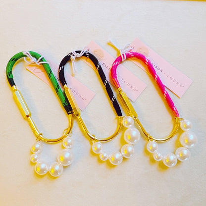 Roped And Pearled Shackle Bag Charm: Green