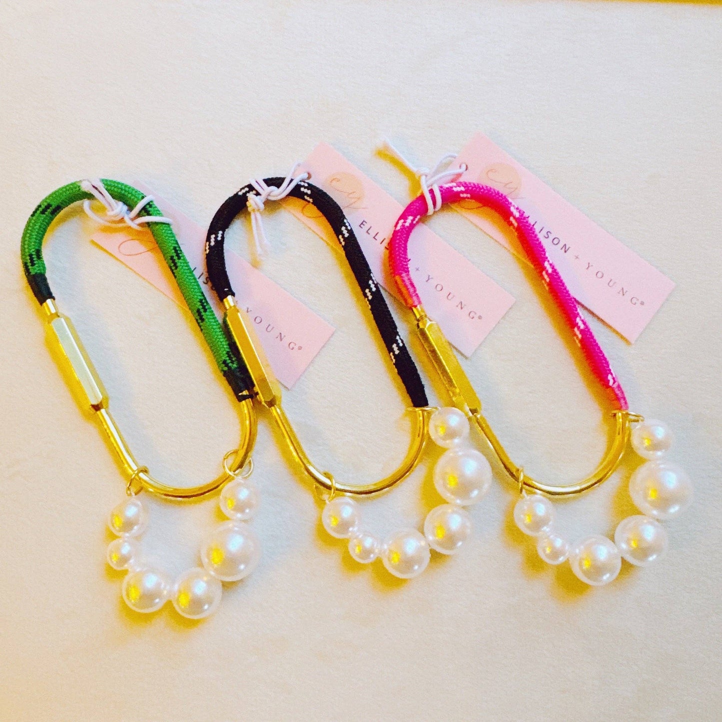 Roped And Pearled Shackle Bag Charm: Pink