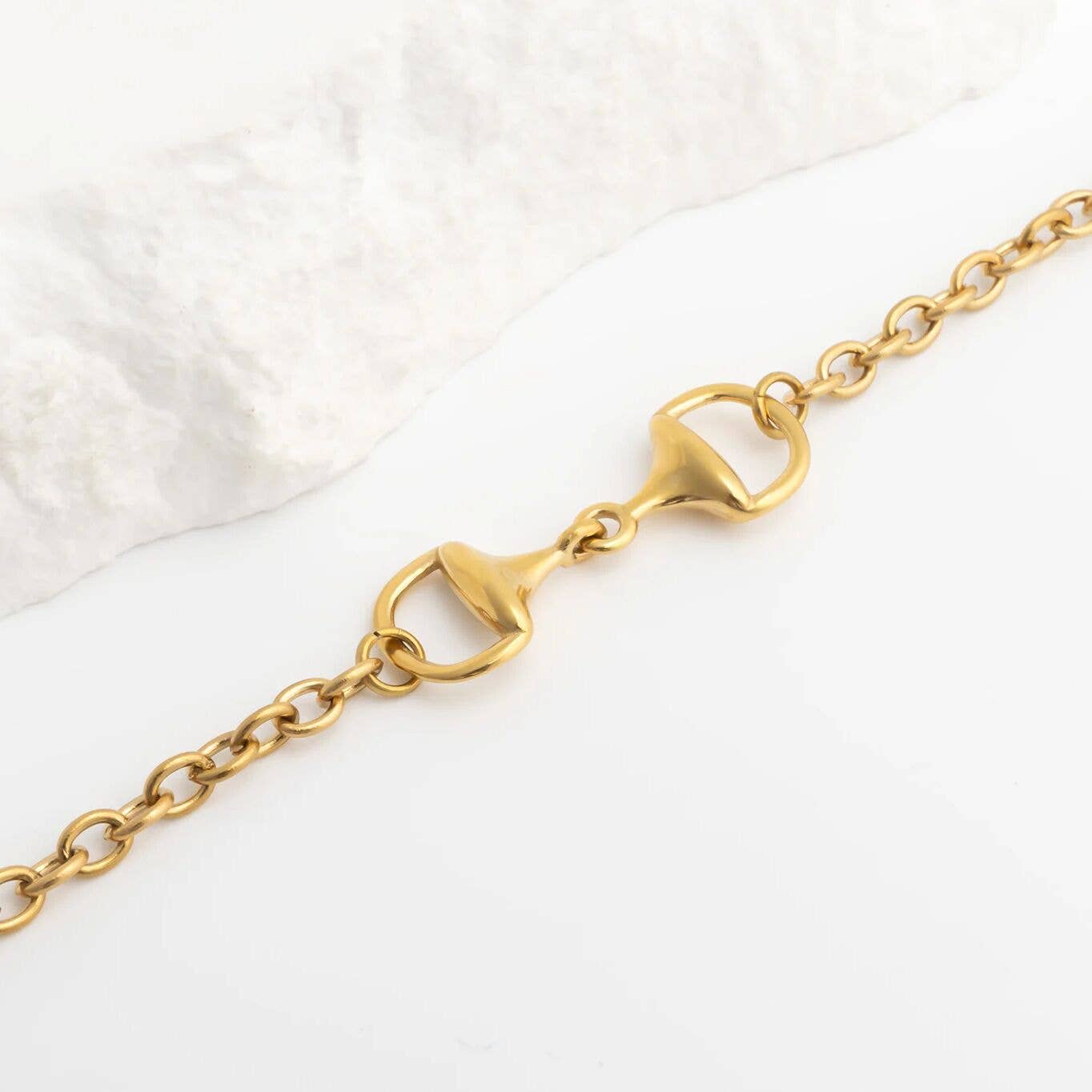 18K Gold PVD Stainless Steel Horsebit Bracelet: Gold