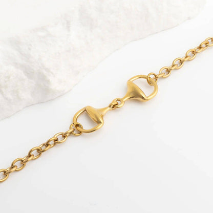 18K Gold PVD Stainless Steel Horsebit Bracelet: Gold