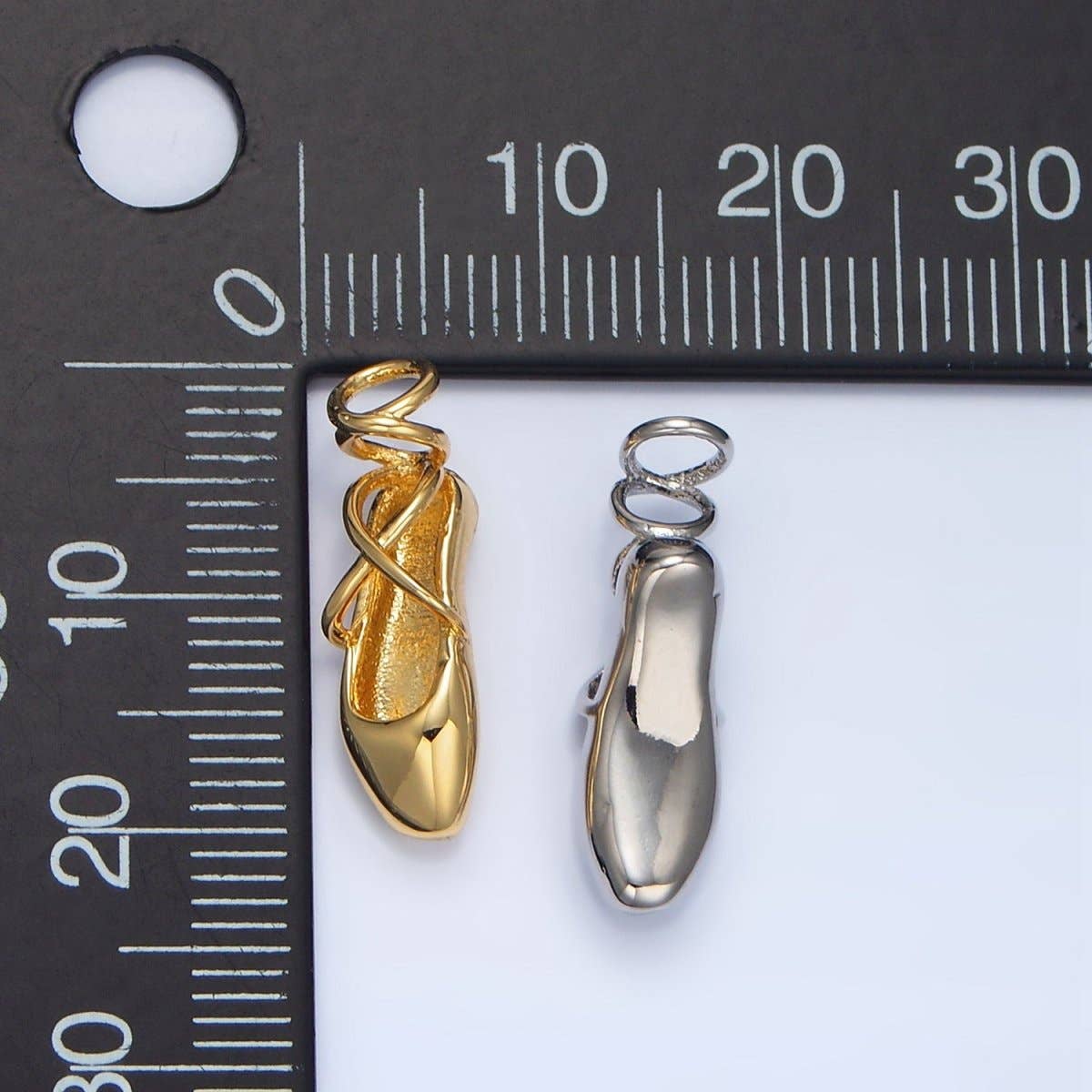 24K Gold Filled Dancing Pointe Ballet Shoes Multidimensional Charm in Gold & Silver | X615: Gold