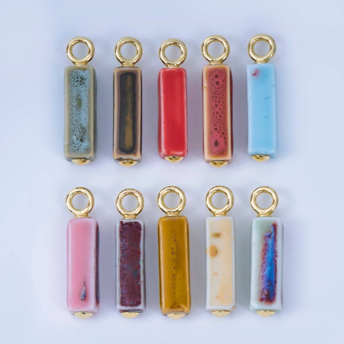 18K Gold Filled Blue, Teal, Brown, Pink Watercolor Bar Ceramic Drop Pendant | AJ-451: # 9