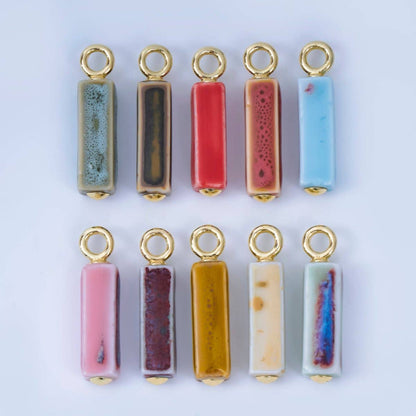 18K Gold Filled Blue, Teal, Brown, Pink Watercolor Bar Ceramic Drop Pendant | AJ-451: # 6