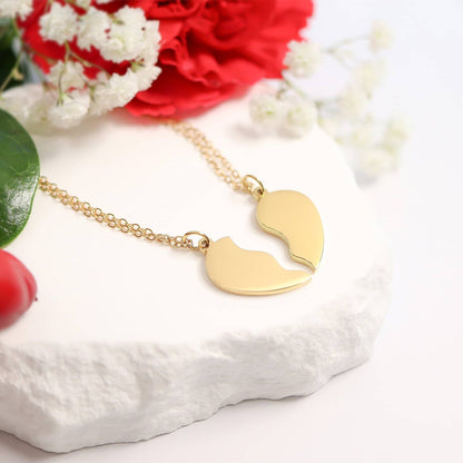 Engravable Break Apart Heart Necklace Set: Gold
