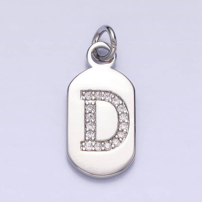 Silver Rectangular Tag CZ Clear Micro Paved Personalized Initial Alphabet Name Tag Charm | A-A1887-A-A1899: ALL INITIAL