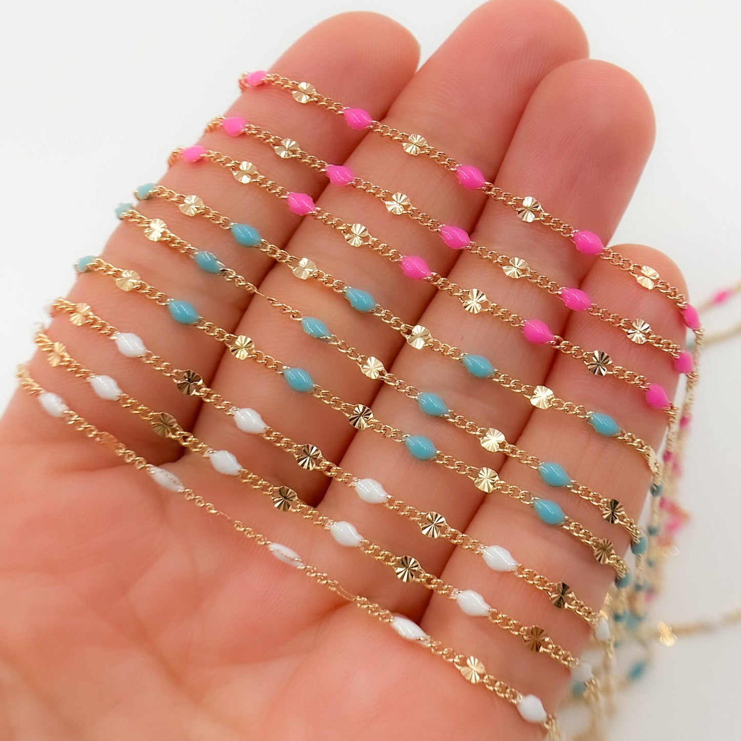 Permanent Jewelry 14K Gold Filled Enamel Marina Link Chains: White / 1.1mm-2mm / Marina