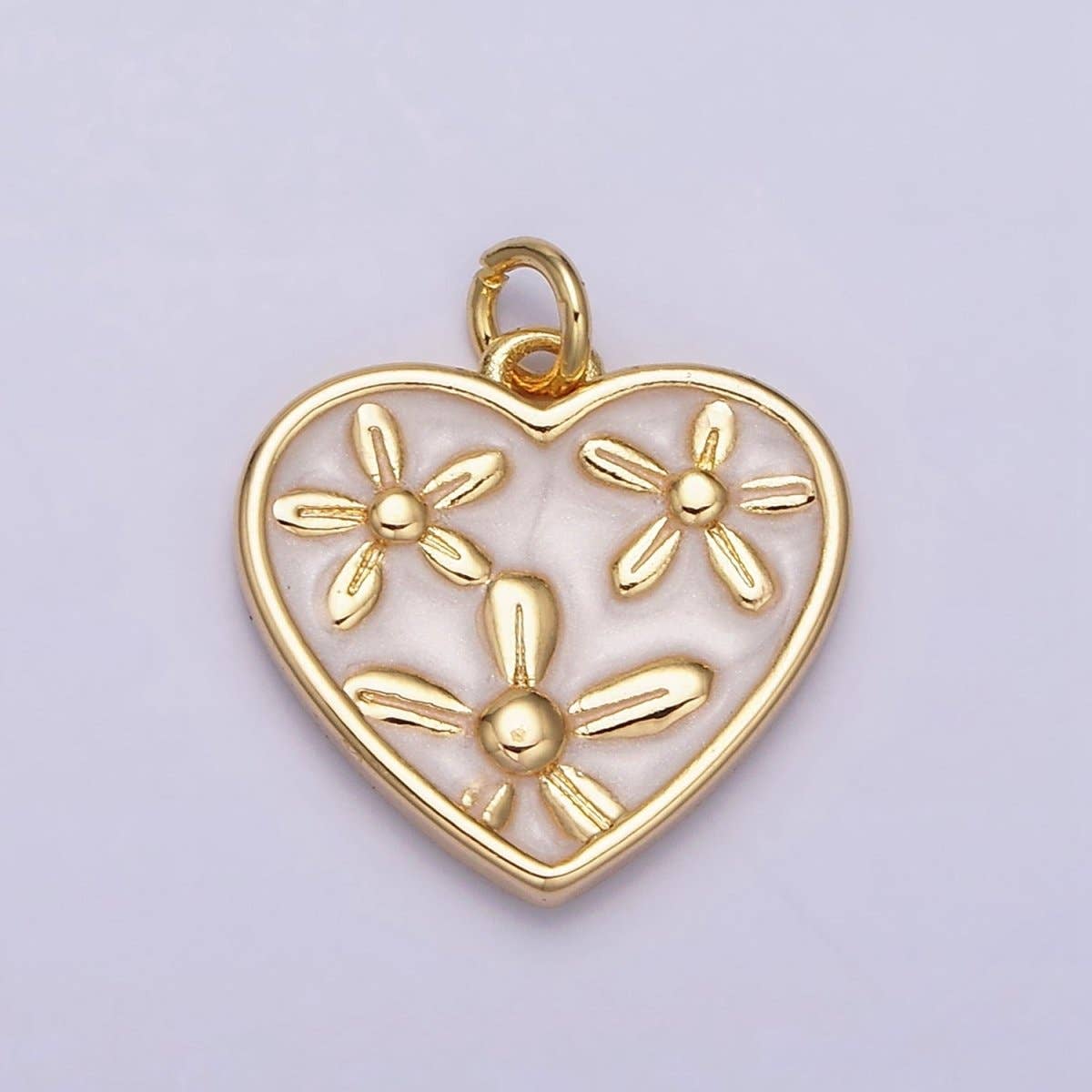 16K Gold Filled Triple Flower White, Pink, Blue Sparkly Enamel Heart Charm | AC1105 - AC1110: Silver / Blue