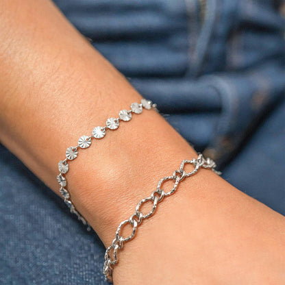 18K Gold PVD Stainless Steel Hammered Oval Chain Bracelet: Stainless