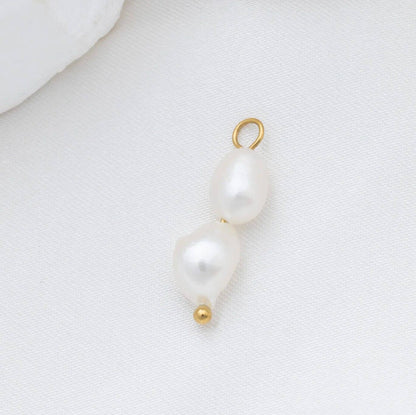 18K Gold PVD Stainless Steel Double Freshwater Charm: Gold
