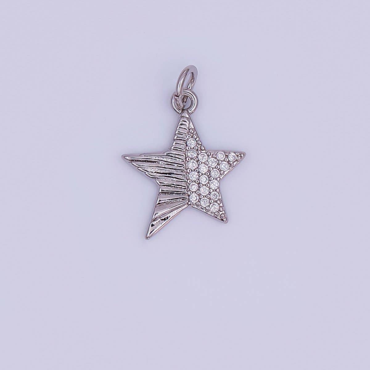 24K Gold Filled Micro Paved CZ Sunburst Star Charm in Gold & Silver | AF428: SILVER