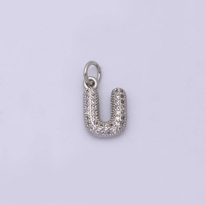 White Gold Filled Micro Paved CZ Chubby Balloon Initial Letter Pendant | A157 - A169: Letter A
