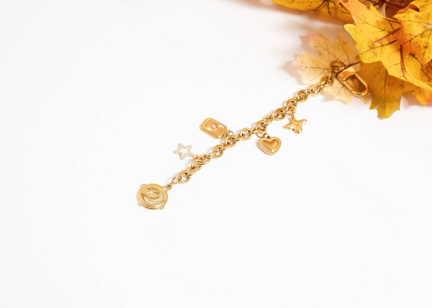 18K Gold Stainless Steel Charm Key Chain: Stainless