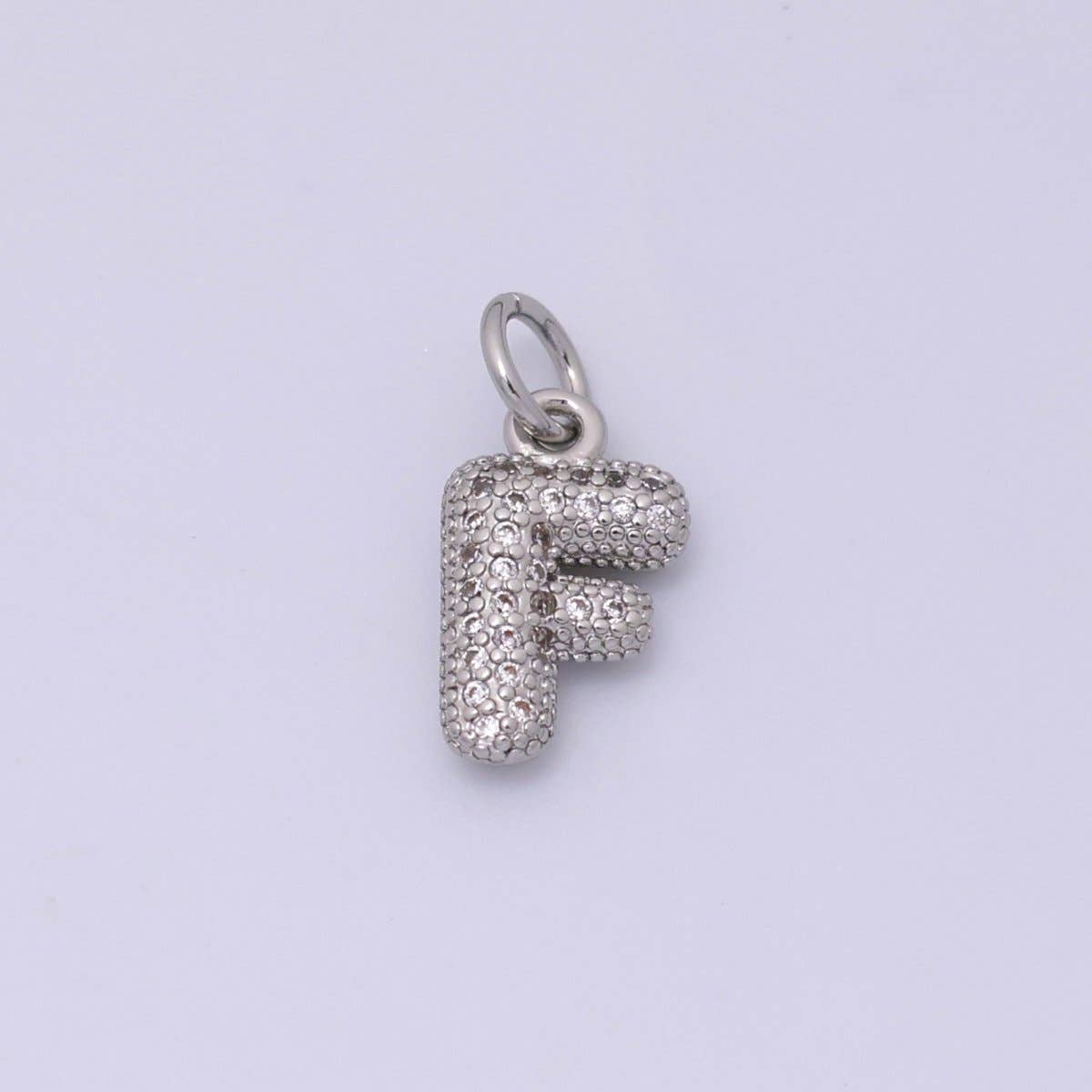 White Gold Filled Micro Paved CZ Chubby Balloon Initial Letter Pendant | A157 - A169: Letter A