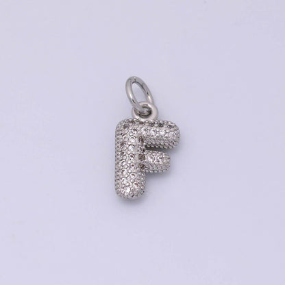 White Gold Filled Micro Paved CZ Chubby Balloon Initial Letter Pendant | A157 - A169: Letter A