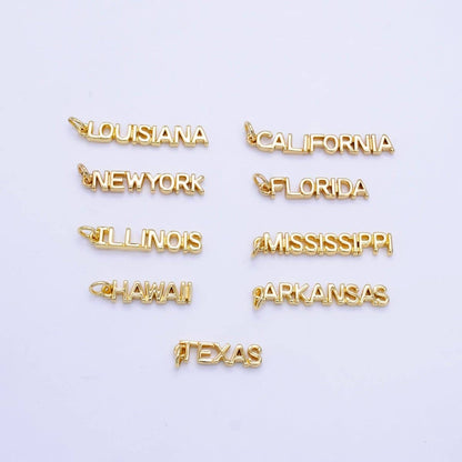 16K Gold Filled USA City States Script Tag Charm in Gold & Silver | D814 - D823: Gold / California