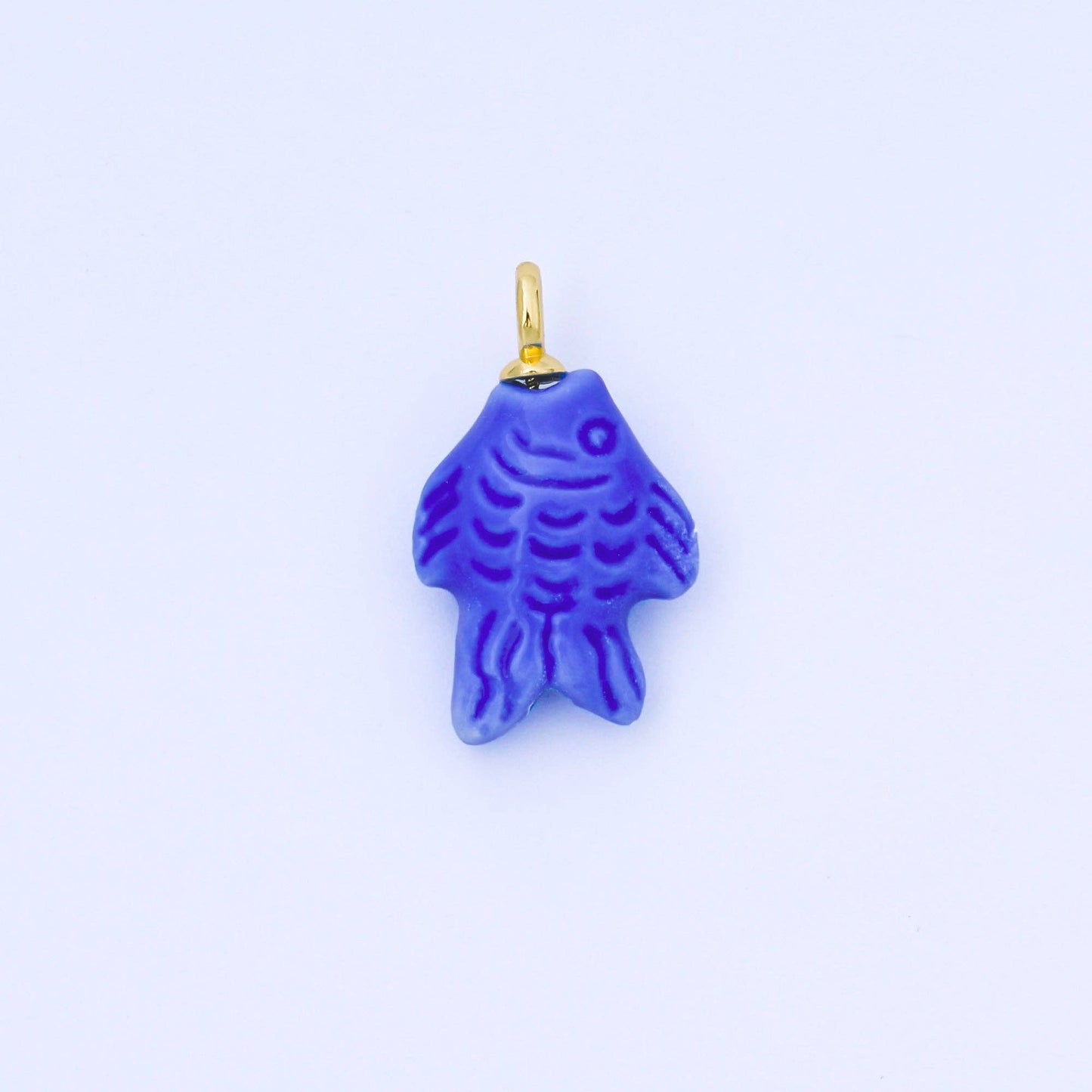 24K Gold Filled 25mm Orange, Red, Yellow, Blue, Green, Teal Fish Ceramic Porcelain Drop Charm | C960 - C963: Green