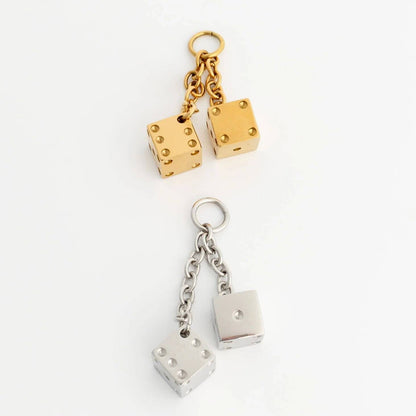 18K Gold PVD Stainless Steel Dice Charm: Gold