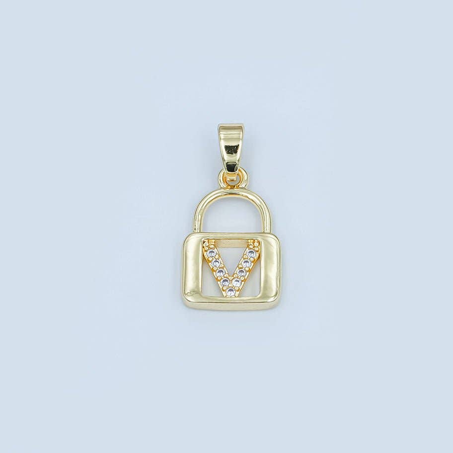 24K Gold Filled Micro Paved Initial Letter Padlock Pendant | A001 - A013: Letter K