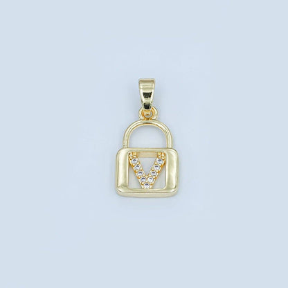 24K Gold Filled Micro Paved Initial Letter Padlock Pendant | A001 - A013: Letter K