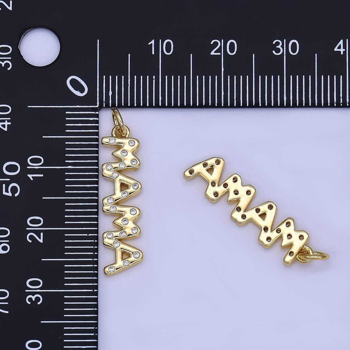 24K Gold Filled "MAMA" CZ Dotted Script Charm | N1323