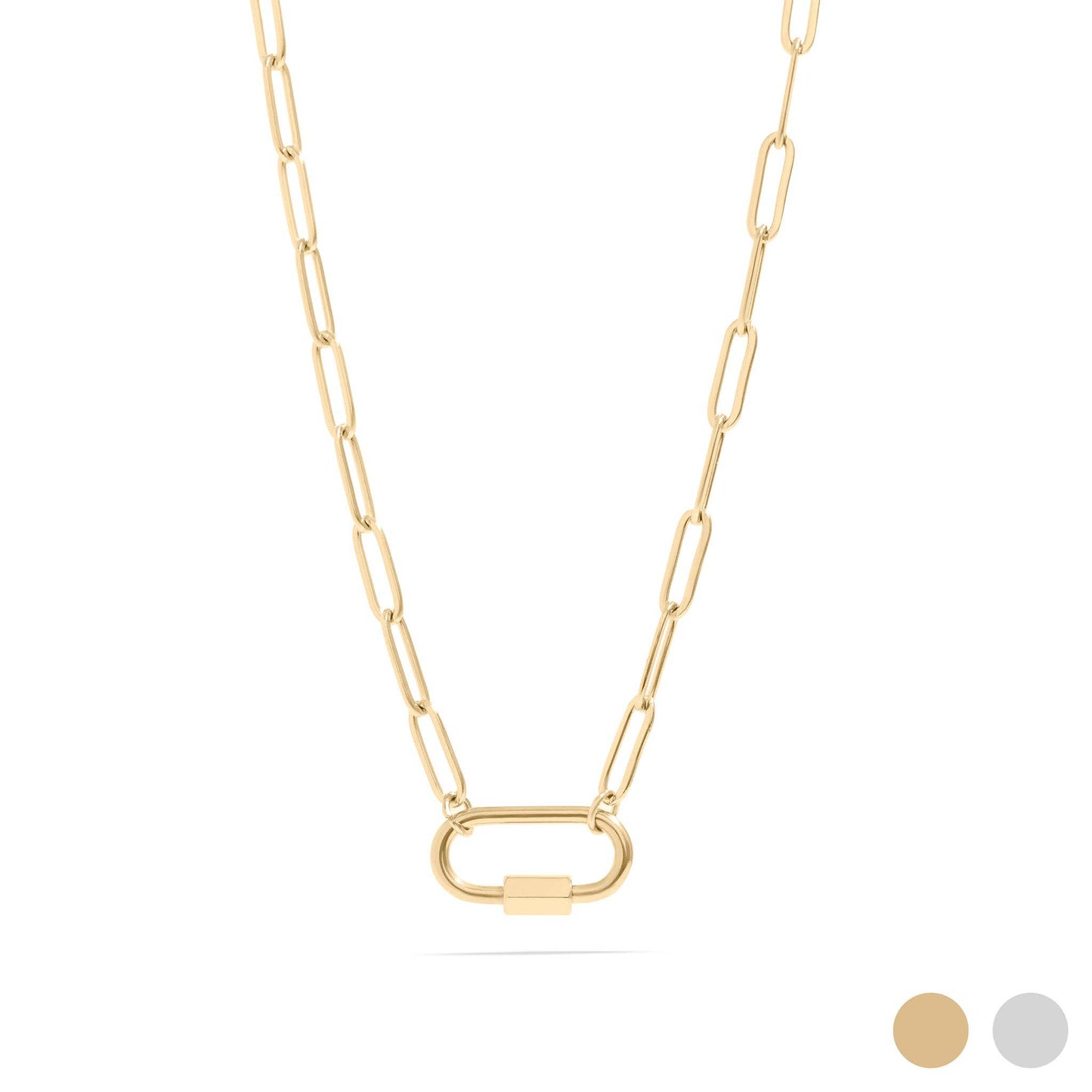 18K Gold PVD Paperclip Carabiner Necklace: Stainless / 18+2"