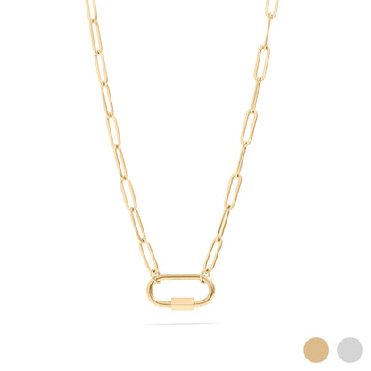 18K Gold PVD Paperclip Carabiner Necklace: Stainless / 18+2"