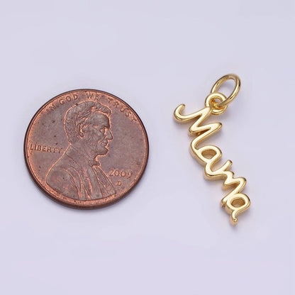 24K Gold Filled 23mm "Mama" Handwritten Script Sideway Charm | AC1420: Gold
