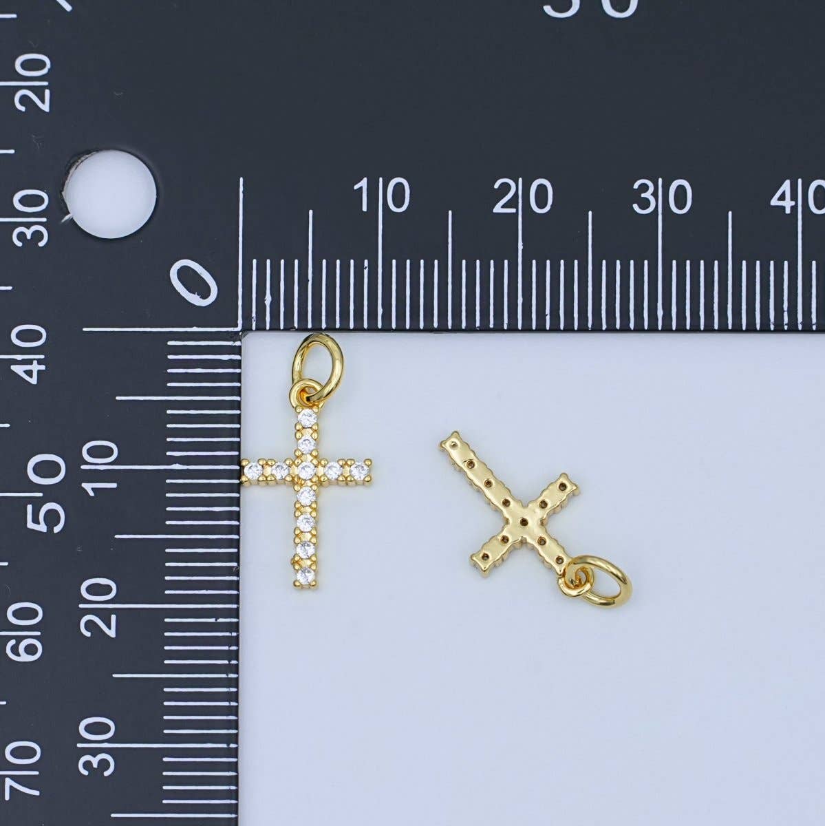 24K Gold Filled Micro Paved CZ Cross Mini Charm | AF544