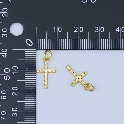 24K Gold Filled Micro Paved CZ Cross Mini Charm | AF544