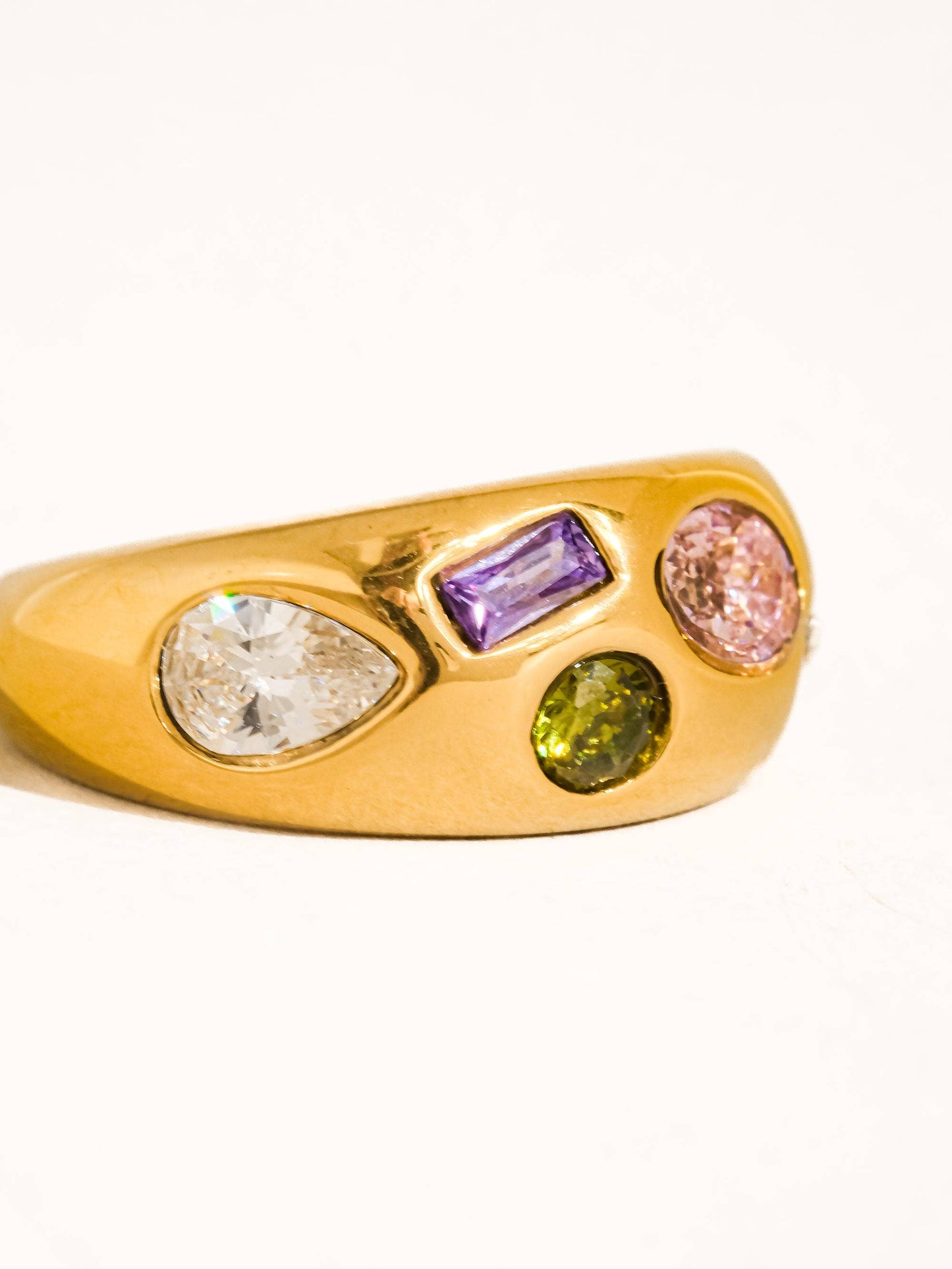 Orlume 18K Gold Non-Tarnish Colorful CZ Dome Ring: Yellow Gold / 7