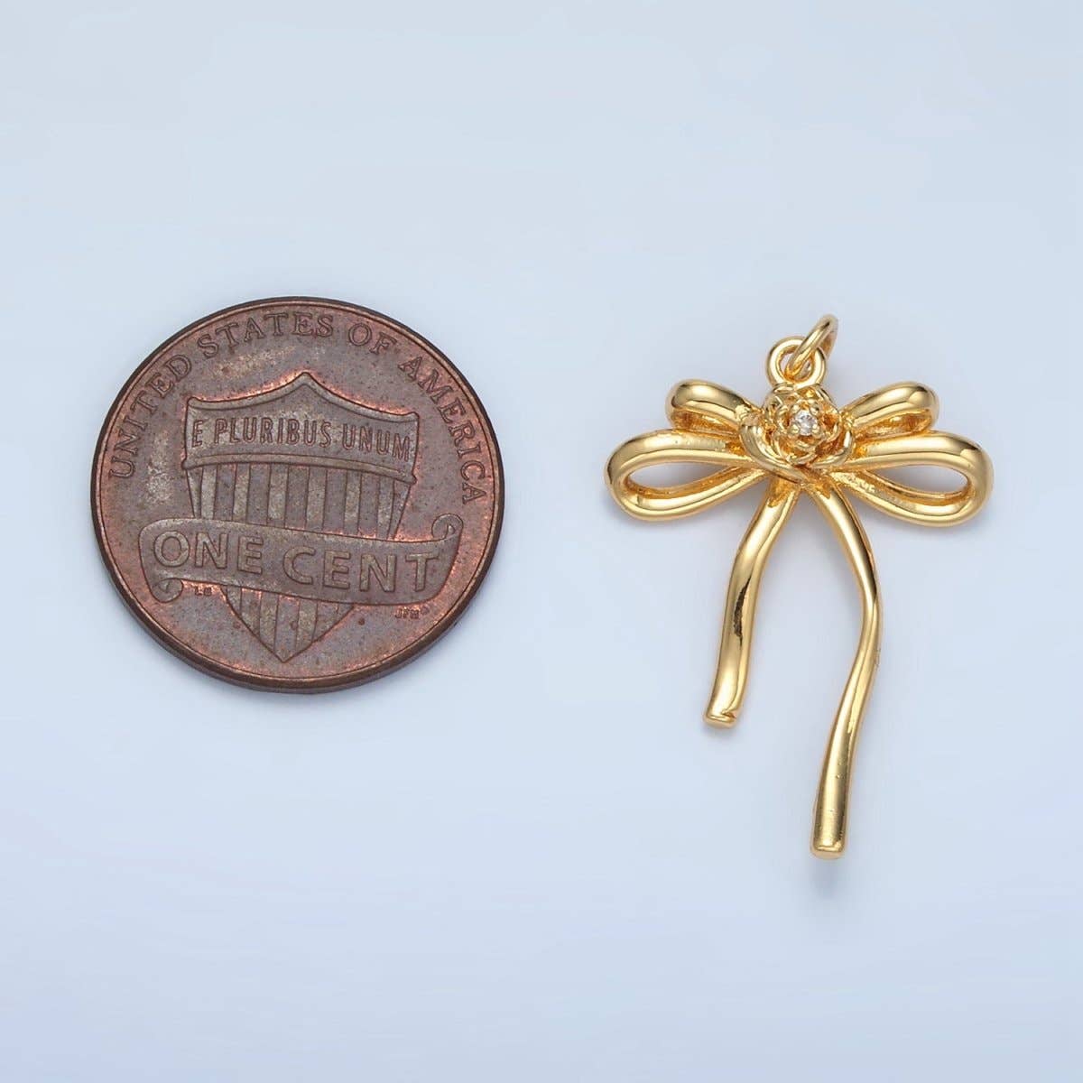 24K Gold Filled Rose Flower Ribbon Bow Multidimensional Charm in Gold & Silver | E373: Silver