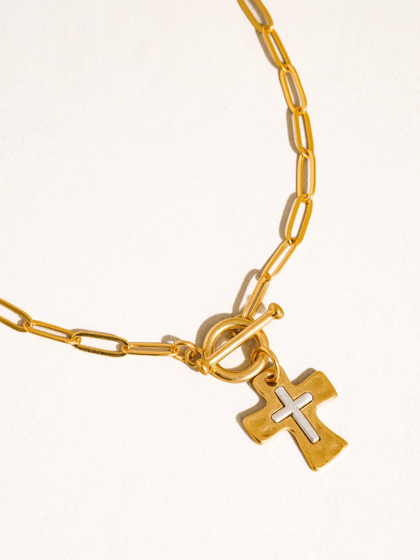 Royale 18K Gold Vintage Cross Small Chain Necklace: Yellow Gold